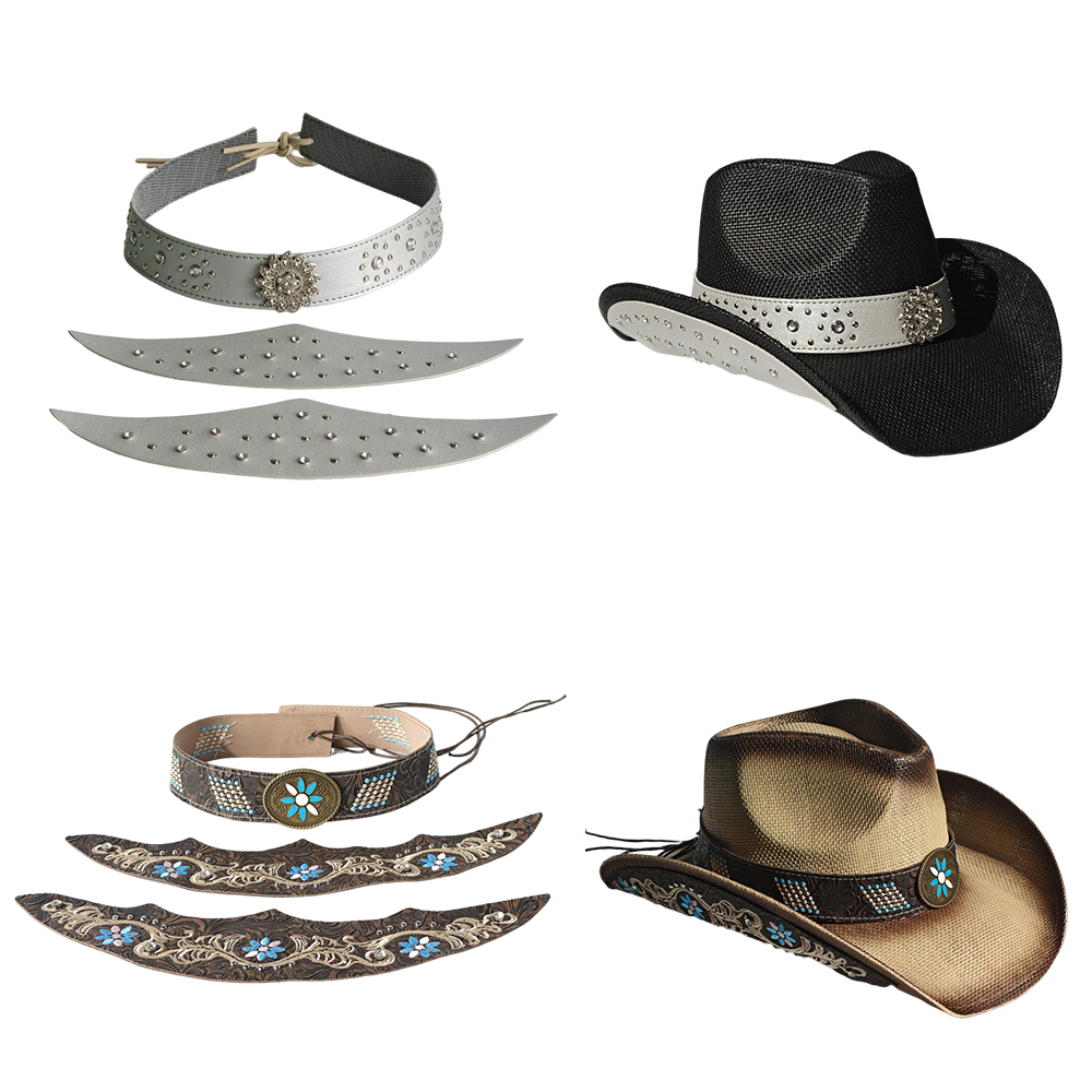 Cowboy Hat Straw - قبعة رعاة البقر ثلاث قطع مجموعة